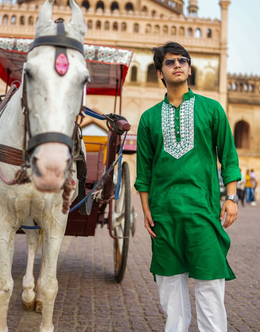 Classic Green Embroidered Men’s Kurta