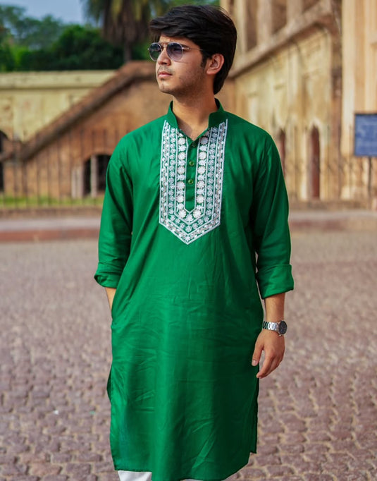 Classic Green Embroidered Men’s Kurta