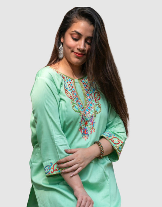 Mint Green Aari Embroidered Co-ord Set