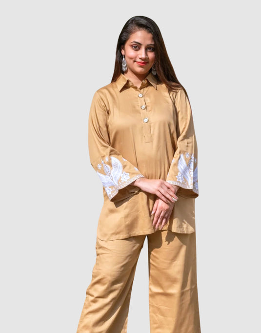Light Brown Embroidered Co-ord Set