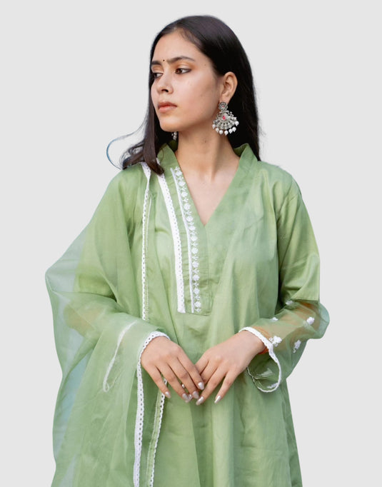 Noor Collection– Women’s Light Green Suit with White Embroidery