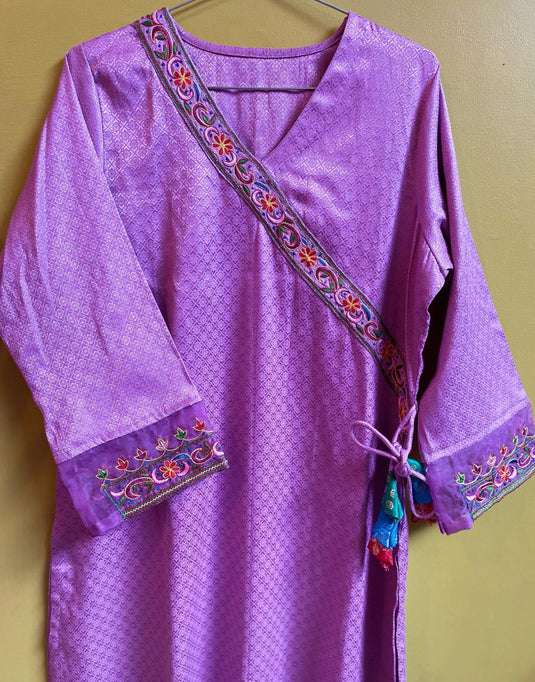Violet Angrakha Kurti with Dupatta & Resham Aari Embroidery