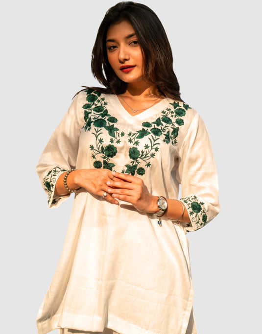 White Floral Embroidered Co-ord Set