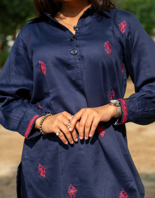 Navy Blue Embroidered Co-ord Set