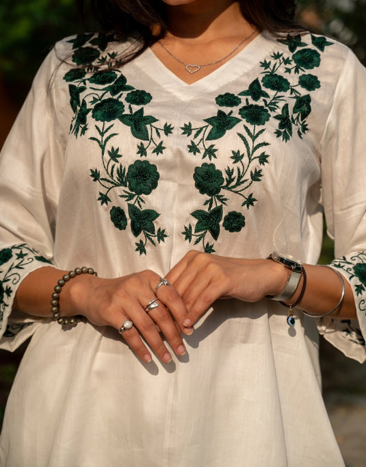 White Floral Embroidered Co-ord Set