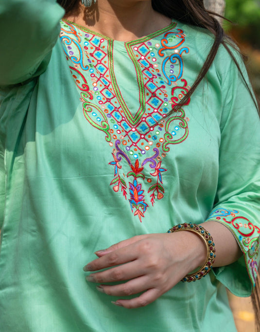 Mint Green Aari Embroidered Co-ord Set