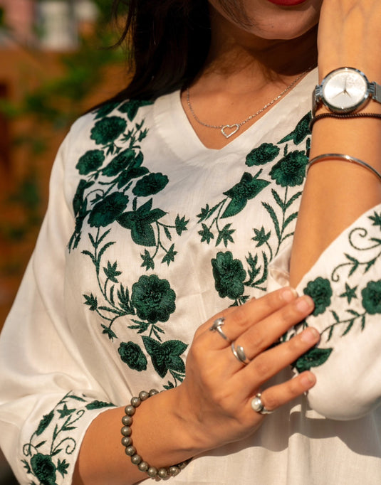 White Floral Embroidered Co-ord Set