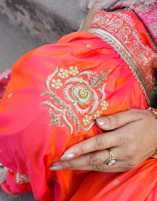 Women’s Coral Pink Sharara Set with Dupatta and Embellished Detailing