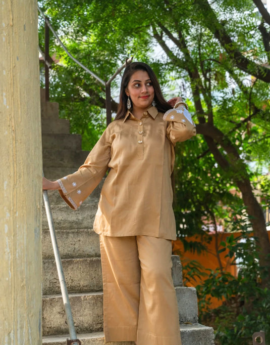Light Brown Embroidered Co-ord Set