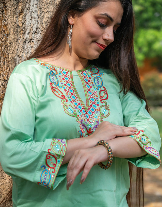 Mint Green Aari Embroidered Co-ord Set