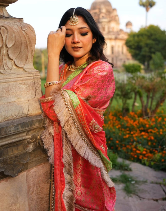 Women’s Coral Pink Sharara Set with Dupatta and Embellished Detailing