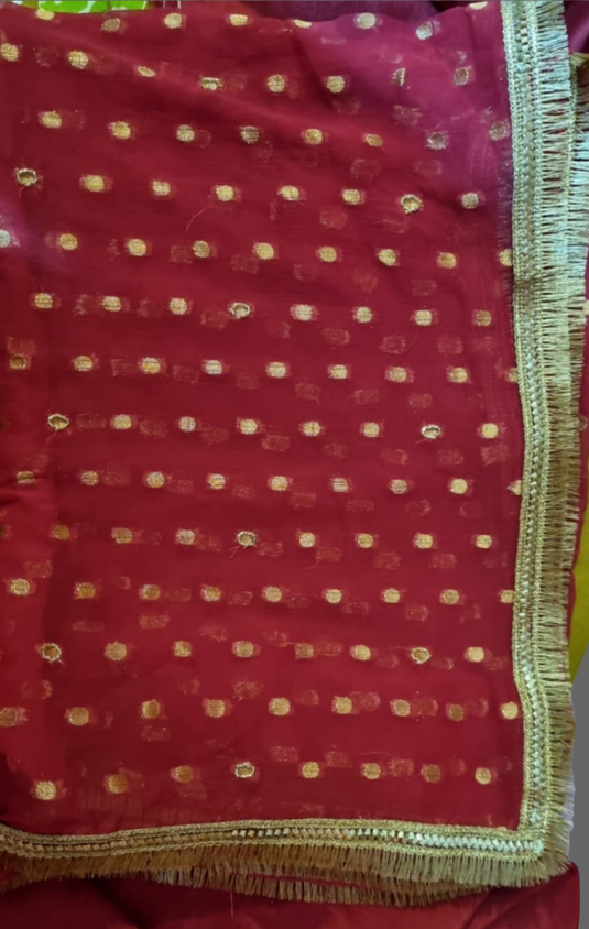 Pretty cherry red Aari zari hand Embroidery Suit