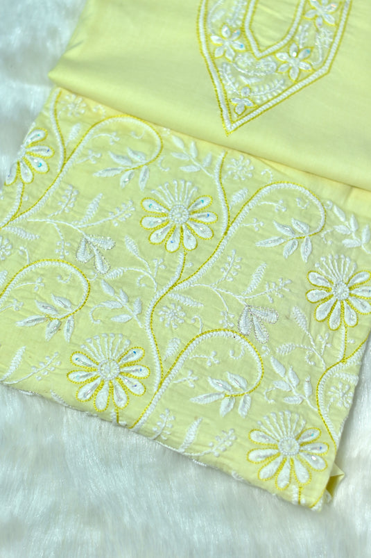 Elegant lemon yellow aari chikankari hand Embroidery Suit Ready to ship