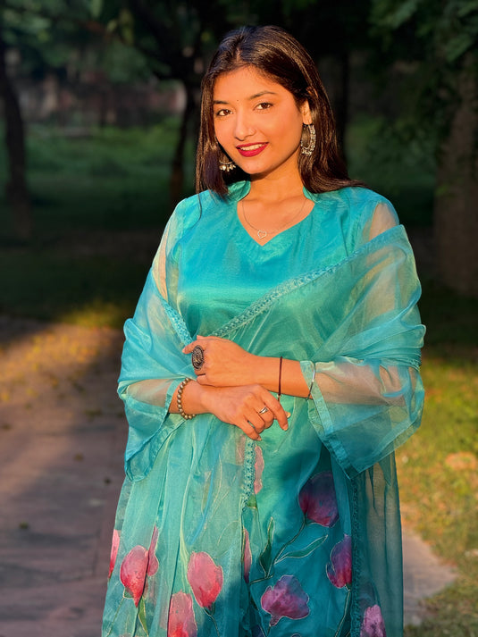 Handpainted and Aari hand embroidered Suit