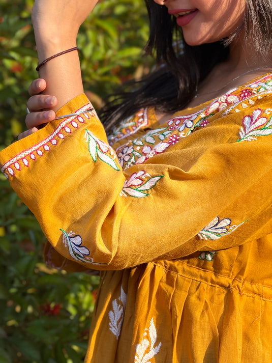 Mustered kurti top Aari chikankari hand embroidered - Similar available