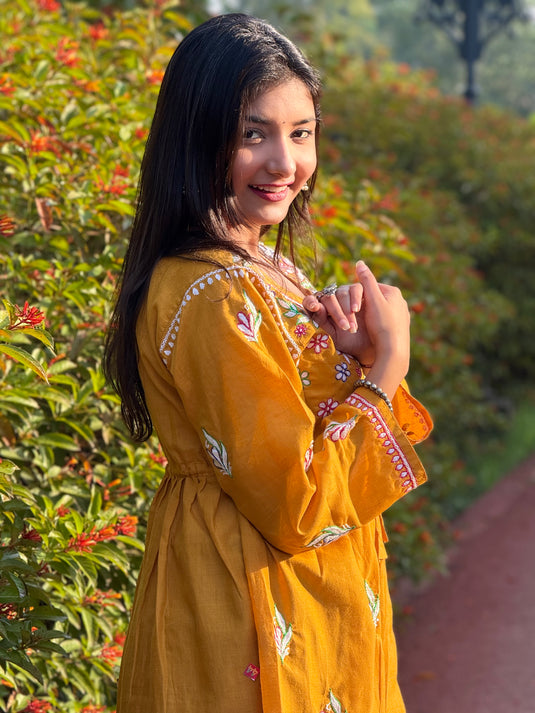 Mustered kurti top Aari chikankari hand embroidered - Similar available