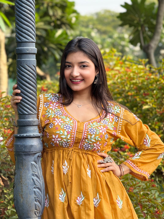 Mustered kurti top Aari chikankari hand embroidered - Similar available