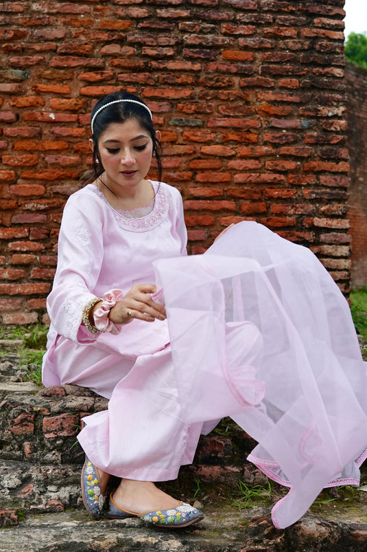 Elegant Aari Chikankari light pink Embroidery Suit