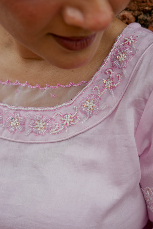 Elegant Aari Chikankari light pink Embroidery Suit