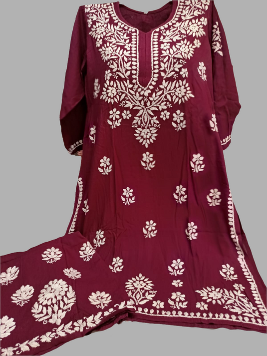 Rayon Plazzo set with white embroidery