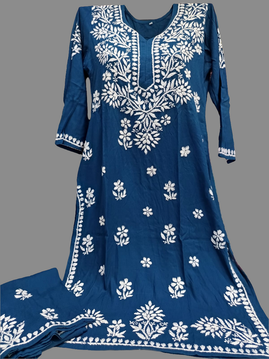 Rayon Plazzo set with white embroidery