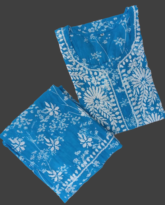 Malmal printed chikankari Plazzo set Ready to ship