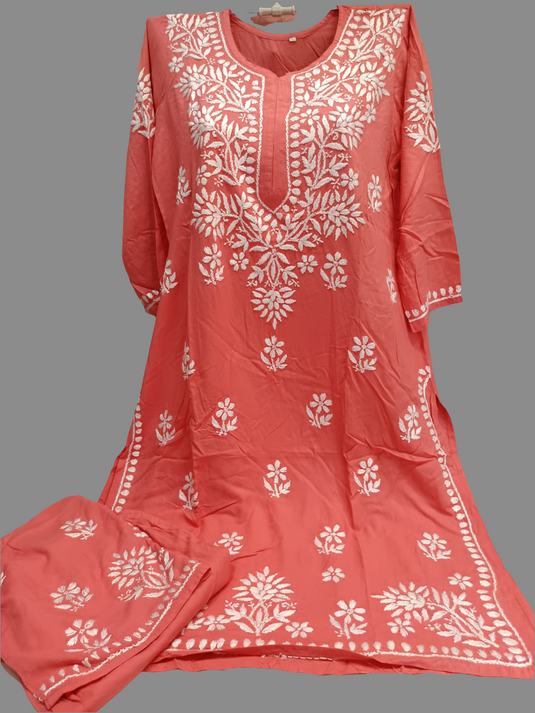 Rayon Plazzo set with white embroidery