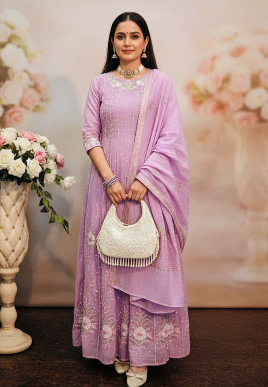 Chikankari and Aari hand embroidered Anarkali - Similar available