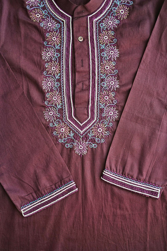 Men's coke color Co ord set hand Embroidered Aari work