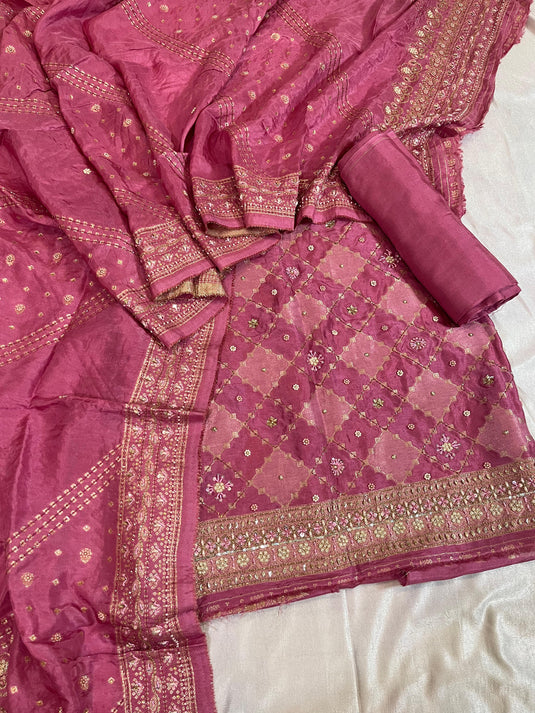 Banarsi pada silk set with zari hand embroidery - Ready to ship
