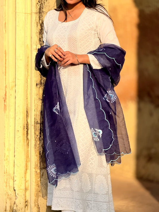 Chikankari and Aari hand embroidered Anarkali - Similar available