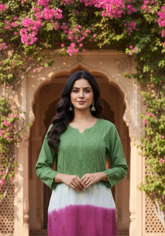 Chikankari three color mudal long kurti - similar available Ready to Ship