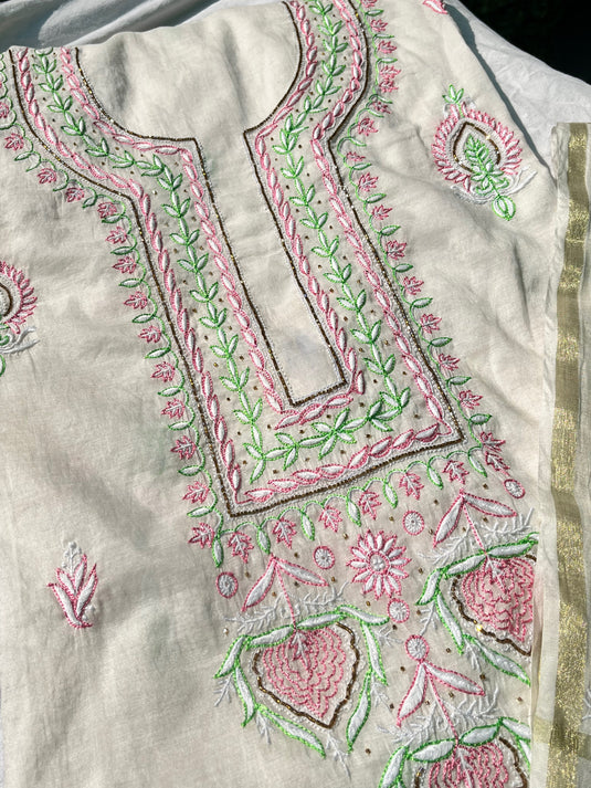 Elegant cream aari chikankari hand Embroidery Suit Ready to ship