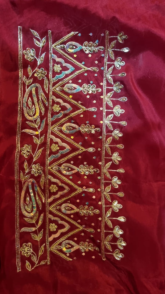 Pretty cherry red Aari zari hand Embroidery Suit