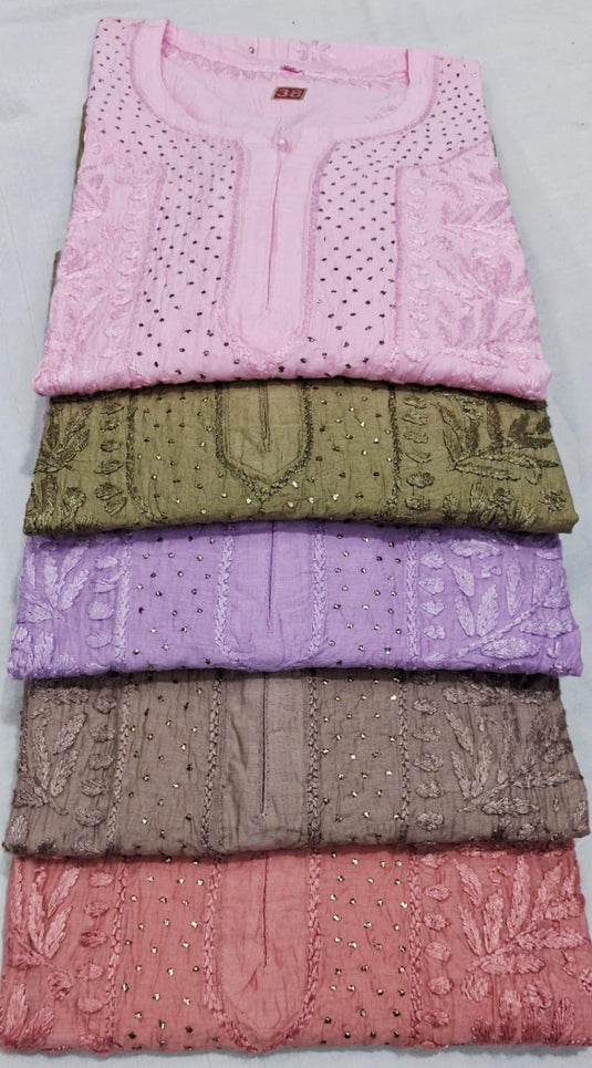 Mul Chanderi chikankari kurti : Ready to ship