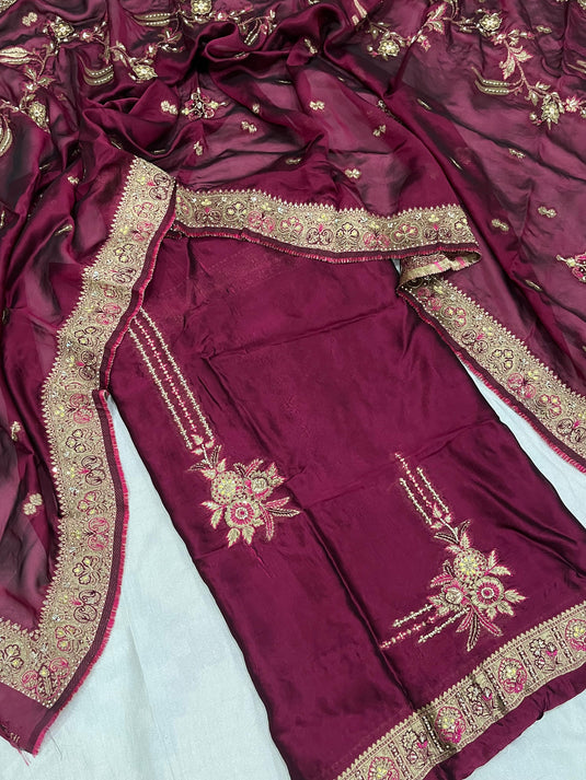 Banarsi pada silk set with zari hand embroidery - Ready to ship