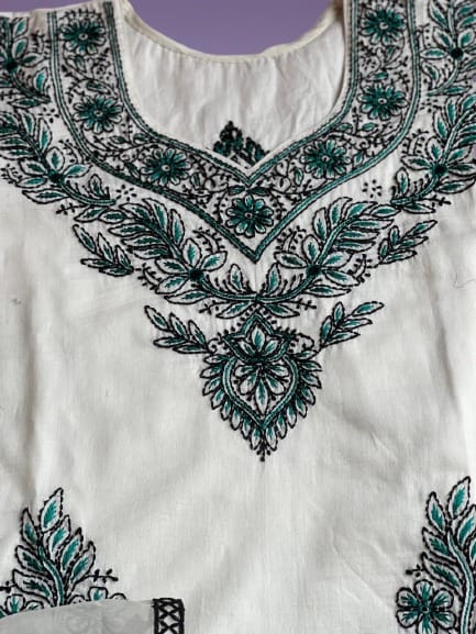 Elegant cream Aari chikankari hand Embroidery Suit Ready to ship