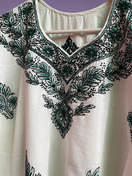 Elegant cream Aari chikankari hand Embroidery Suit Ready to ship