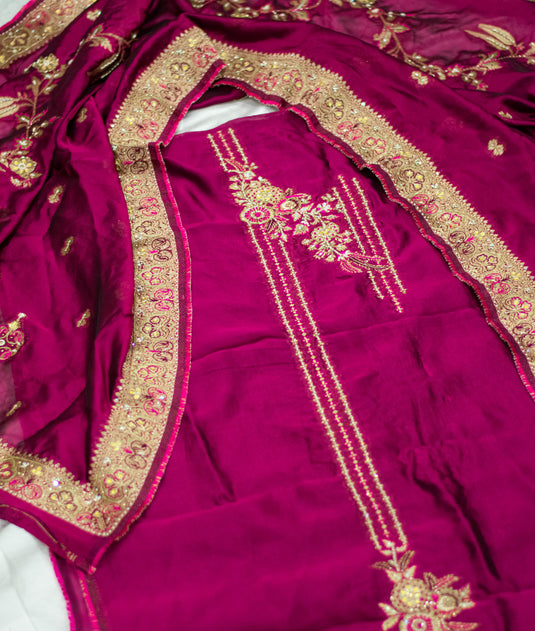 Banarsi pada silk set with zari hand embroidery - Ready to ship