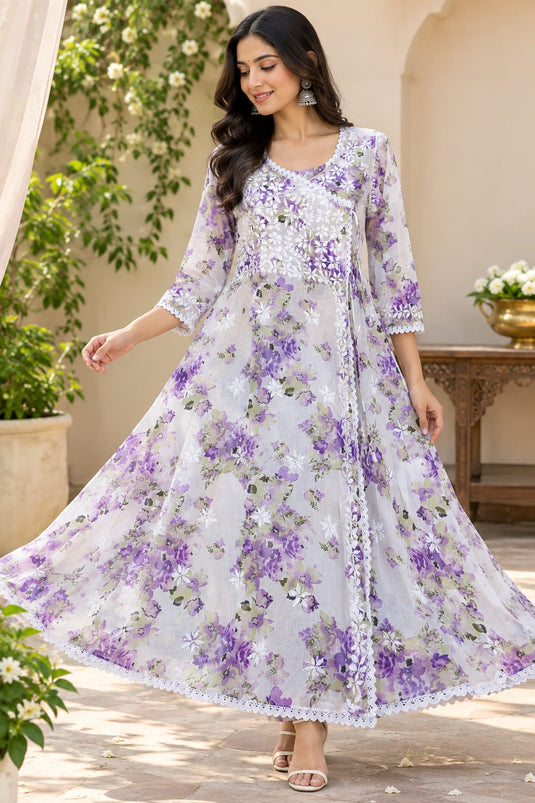 Chikankari cotton printed Angarkha, similar available - Ready to ship