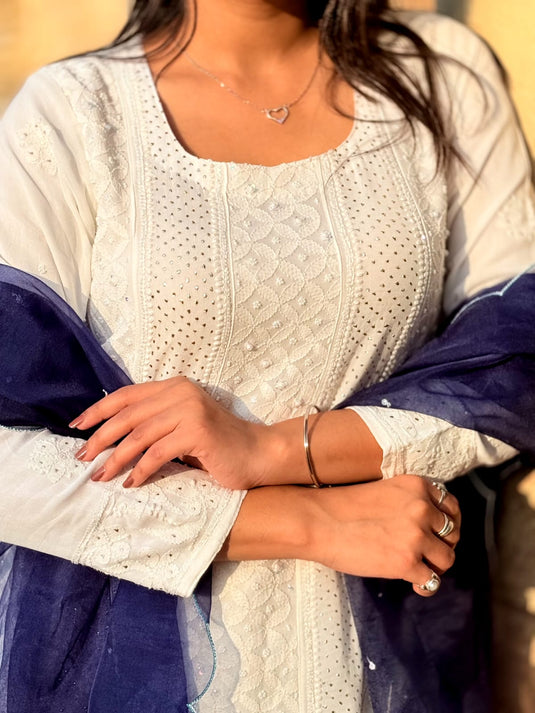 Chikankari and Aari hand embroidered Anarkali - Similar available