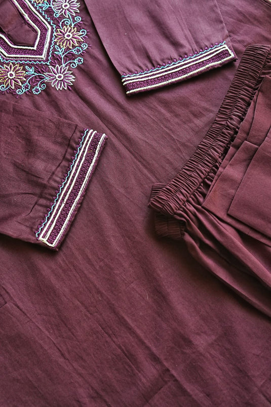 Men's coke color Co ord set hand Embroidered Aari work