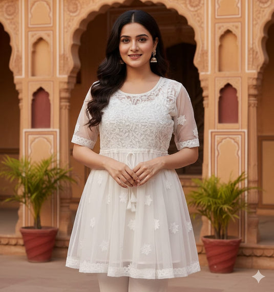 Chikankari organza kurti - Ready to Ship