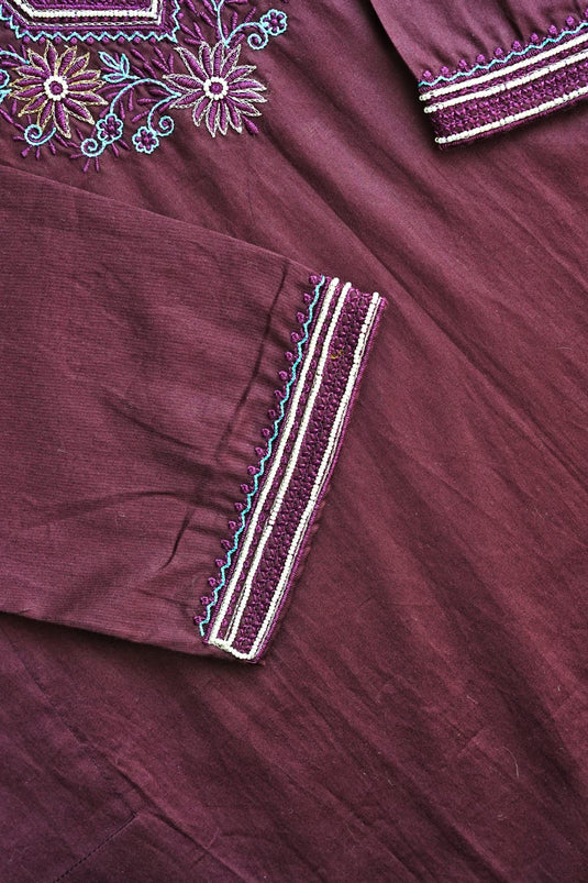 Men's coke color Co ord set hand Embroidered Aari work