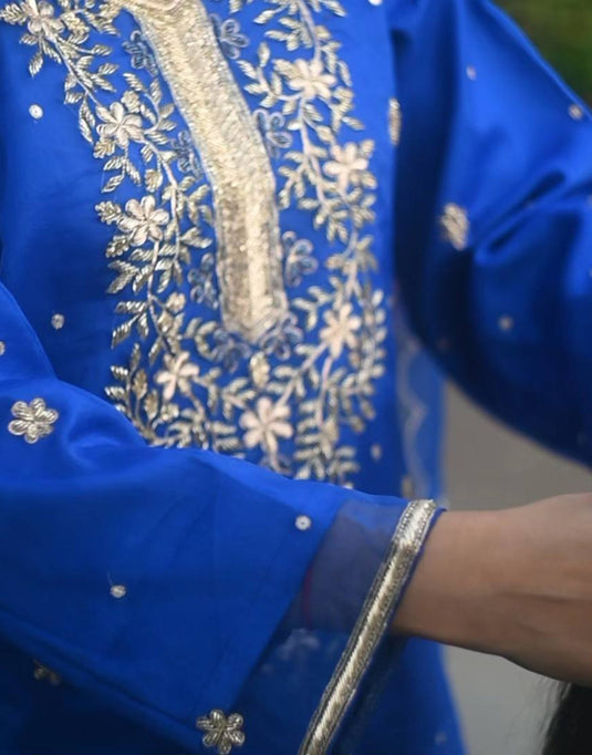 Women’s Royal Blue Suit with Golden Embroidery and Dupatta