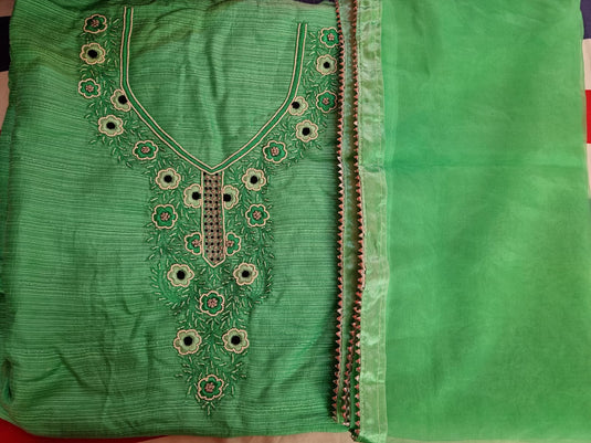 Pretty green khadi silk Aari beads hand Embroidery Suit