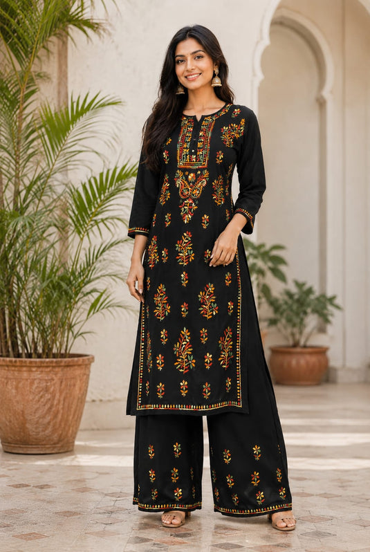 Rayon Multicolor chikankari Plazo set, Similar available - Ready to ship
