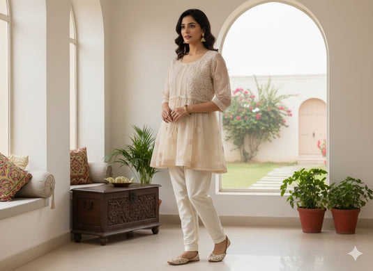 Chikankari organza kurti - Ready to Ship