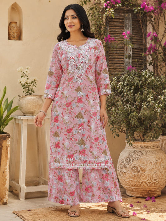 Mulmul printed chikankari Plazo set, Similar available - Ready to ship