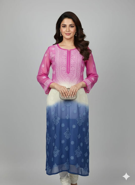 Chikankari multicolor organza long kurti - similar available Ready to Ship